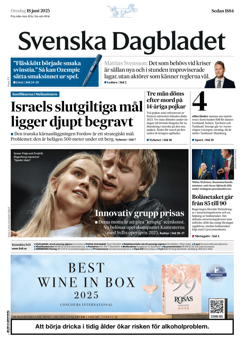 Prima-pagina-Svenska Dagbladet-edizione-di-oggi-20250618